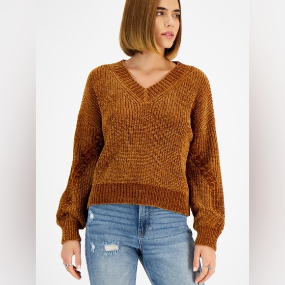 Hippie Rose Sweaters - Hippie Rose Chenille Cable Knit V-neck Sweater